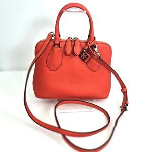 Tory Burch Mini Swing Leather Satchel Bag Lava Orange Crossbody Top Handle